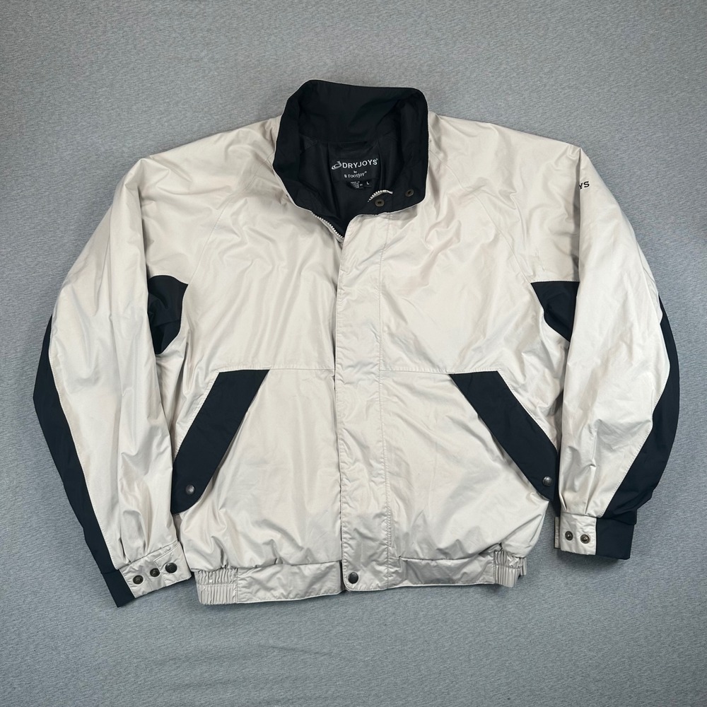 DryJoys by FootJoy Golf Jacket Mens Large Cream‎ Black Windbreaker Full Zip